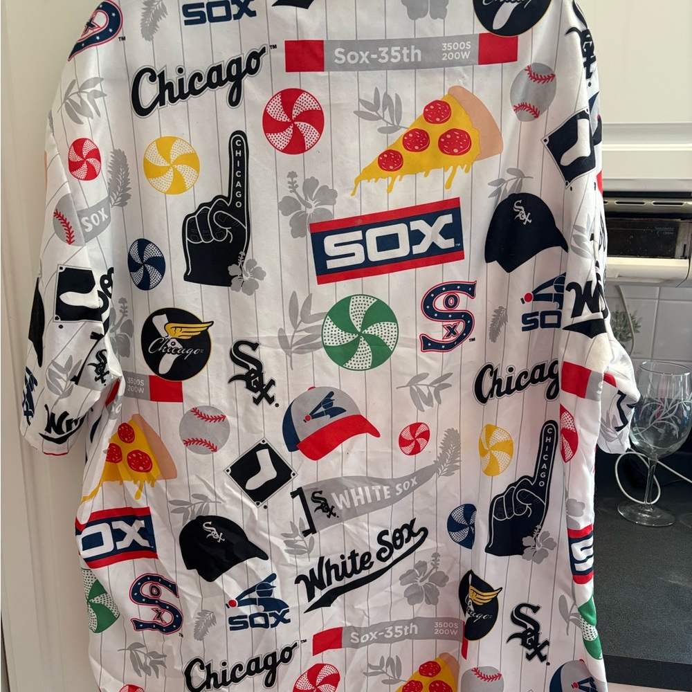 SO Men's Graphic Casual Button Down Shirt - White with Multicolor Sports Theme